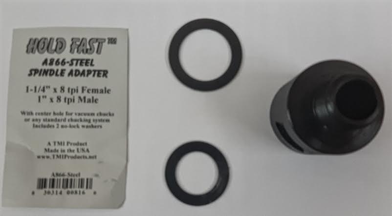 HF-A866-Spindle Adapter 1 1/4 x 8 Female to 1“ x 8 Male Steel with hol ...