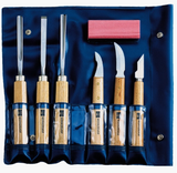 Deluxe Set Of MHG Wood Carving Knives, Chisels And Whetstone In Plastic Pouch