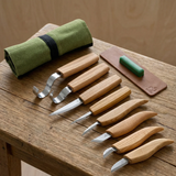 Wood Carving Set of 8 Knives (8 knives in roll + accessories)