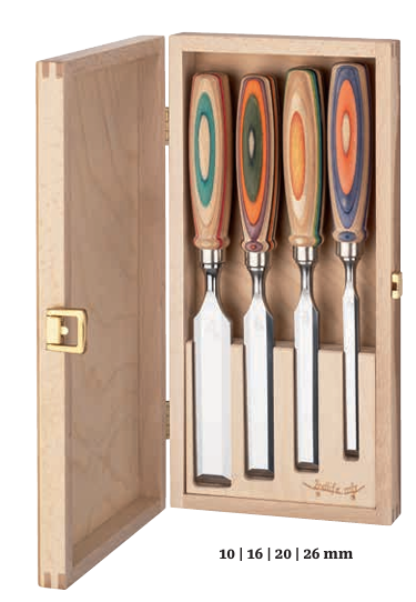 W.I.N.A.C Firmer Chisel set 4pc with skateboard handle in wooden box