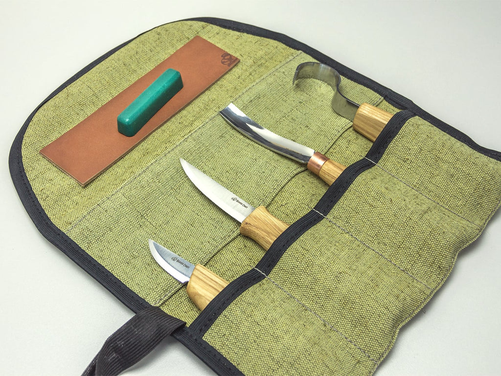 Spoon and Kuska Carving Professional Set (4 tools in roll + accessories)