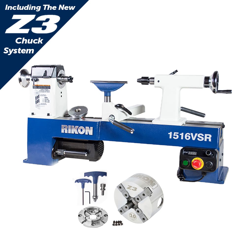 Rikon-70-1516VSRK-12" x 16 1/2" VSR MIDI Lathe w/ Brushless Motor and Bonus 4 Jaw Chuck, 50mm Jaws and Wood Screw