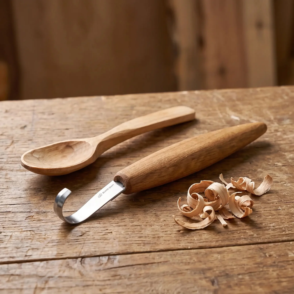 Spoon Carving Knife Deep Cut Bevels with Leather Sheath