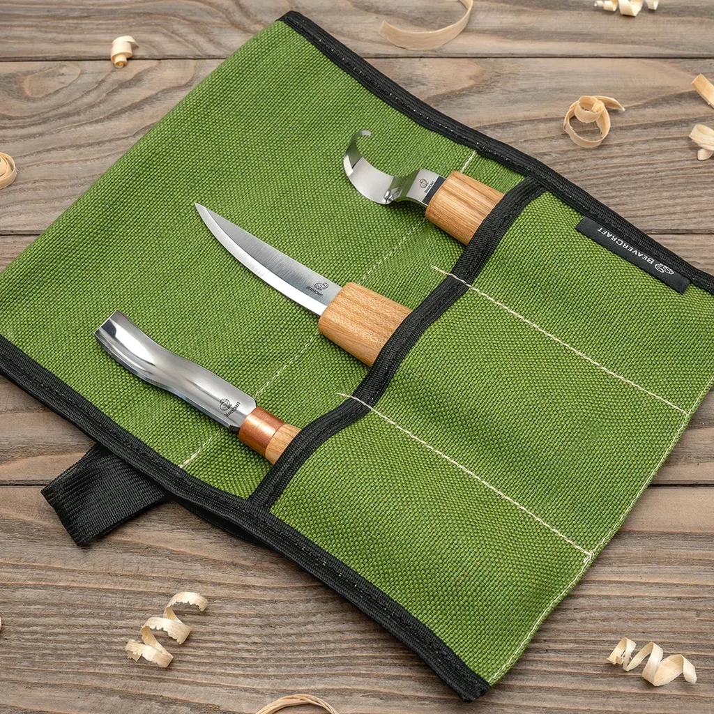 Spoon Carving Set with Gouge in Tool Roll