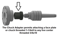 Chuck Adapter for 1 1/4 x 8tpi to 3/4 x 1tpi