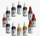 Set of 01-12 MIXOL 2O ml Bottles; Black, Umber, Brown, Red, Yellow, Maze Yellow, Canary, Green, Blue, Red Violet, Fir Green