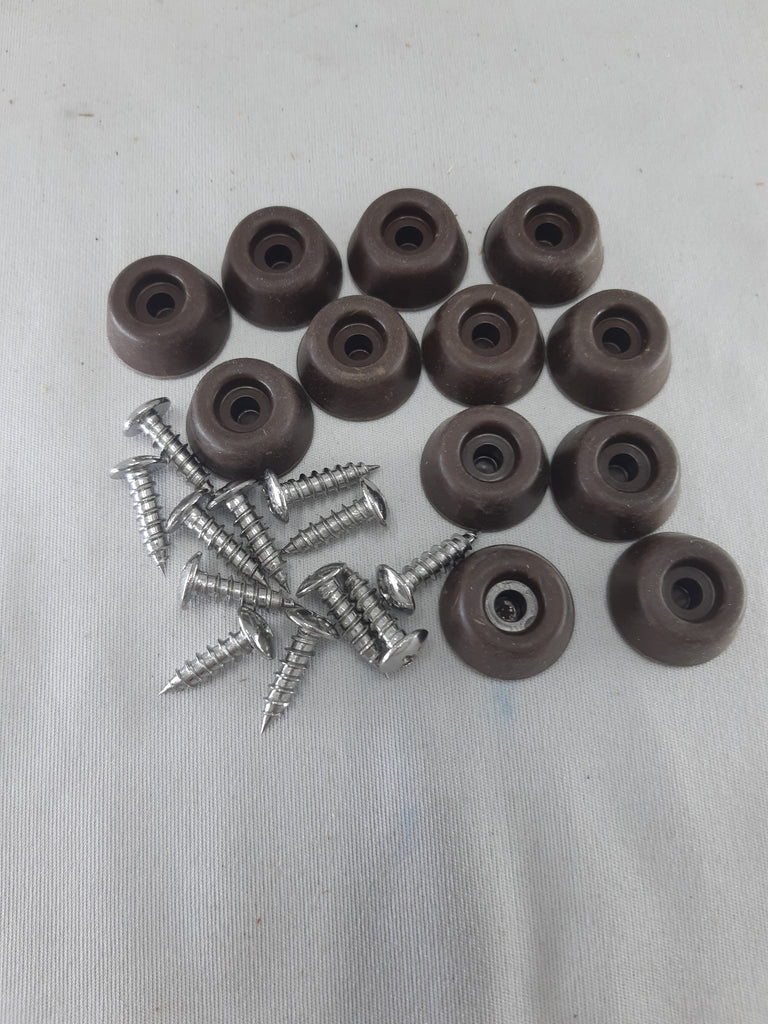 12 Pack of Brown Rubber Feet / Bumpers with Stainless Screws great for cutting block feet.